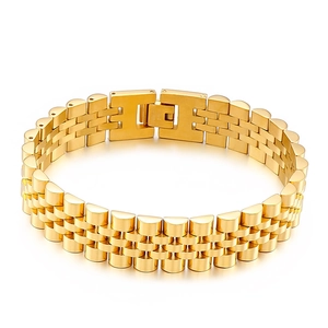 Polished gold stainless steel watch band style bracelet in punk minimalist design