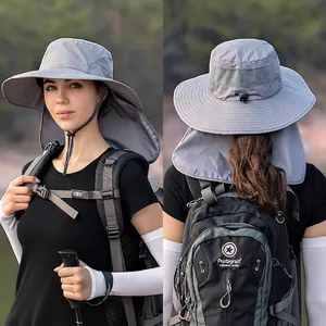Outdoor Anglerhut Mit Nackenschutz Breitkrempige UV-Schutz Nylon Atmungsaktive Mesh Wander Sonnenhut Für Herren Damen