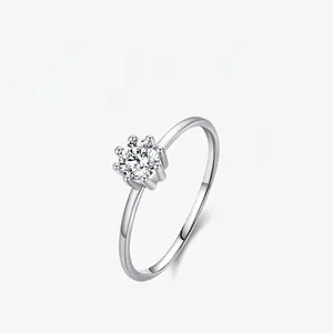 925 Sterling Silver Solitaire Ring Minimalist Classic Prong Round Cubic Zirconia Elegant Geometric Sparkling Jewelry For Women