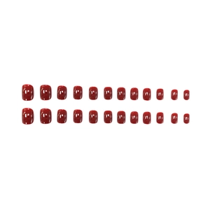 Glossy dark red short square press-on nails set with 24 pieces on a white background
