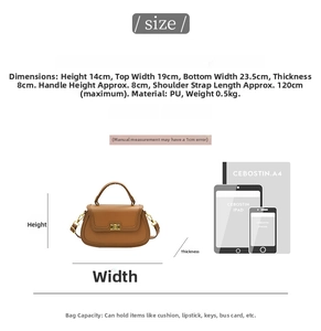 Tableau des tailles détaillé pour le sac à main rétro en cuir PU marron avec boucle