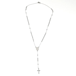 Classic stainless steel rosary necklace with Virgin Mary medal and cross pendant
