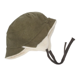 Cappello invernale in velluto a coste con fodera in sherpa e paraorecchie verde oliva