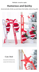 Détail du Père Noël électrique grimpant sur une échelle avec étoile rouge décorative