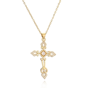Modische vergoldete Kreuz-Halskette mit Zirkon-Steinen für Damen und Herren Schmuck