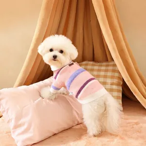 Striped pink and purple faux mink warm sweater for small dogs and cats with high collar
