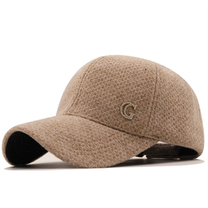 Classic camel corduroy baseball cap with sparkling rhinestone G logo for winter