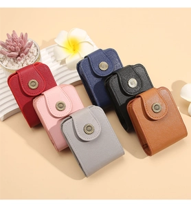 Mini cross-grain leather storage bags with vintage flower clasp in six assorted colors