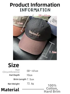 Detailed size specifications for cotton baseball cap showing 58-61cm circumference