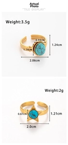 Detailed size chart for vintage crown rings with turquoise stone in gold finish