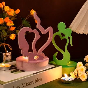 Romantic heart couple candle holder molds for DIY resin and plaster craft home decor