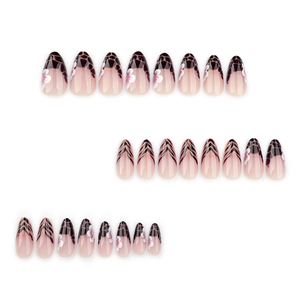 Short French leopard print press-on nails with floral accents and almond shape tips