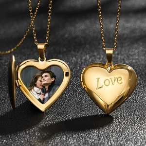 Heart Locket Necklace 316L Stainless Steel Openable Photo Frame Engraved Love Polished Fashion Jewelry For Women