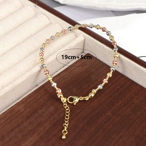 Three-tone striped bead bracelet in gold silver and rose gold with 19+5cm sizing
