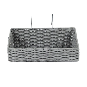 Gray woven cotton rope wall hanging storage basket with two sturdy metal hooks