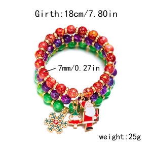 Detailed size specifications for 3-piece Christmas beaded bracelet with festive charms