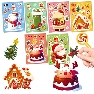 6 sheets of colorful Christmas cartoon stickers featuring Santa and Reindeer for DIY decor