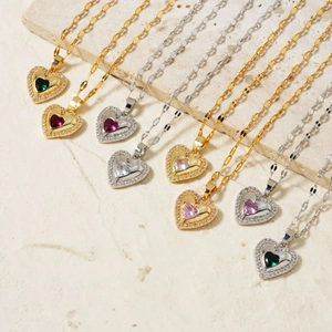 Minimalist heart pendant necklaces with vibrant zircon stones in gold and silver finishes