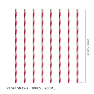 Set of 10 red and white striped paper straws for Spider-Girl birthday party supplies