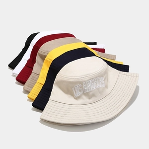 Foldable British style cotton bucket hats with Los Angeles embroidery in multiple colors