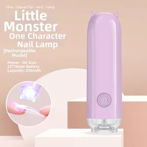 Portable mini UV LED nail lamp in lilac with cat ear design and 3W power details