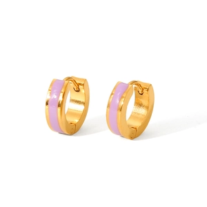 Chic 18K gold plated stainless steel hoops with lavender enamel finish for women