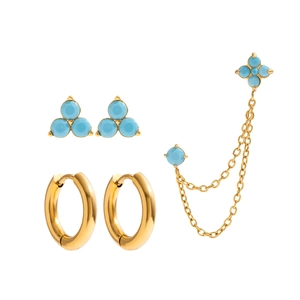 Klassisches 18K Gold Edelstahl-Ohrring-Set mit Türkis-Quasten und Ohrsteckern
