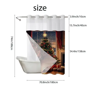 Size chart showing height 188cm and width 180cm of Christmas shower curtain with holiday print