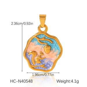 Detail showing dimensions of forest theme squirrel and acorn enamel pendant charm
