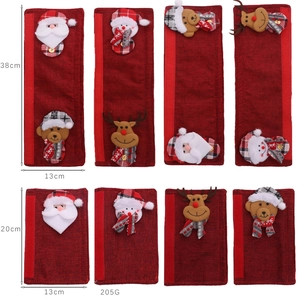 8-piece Christmas appliance handle covers with Santa and Snowman plush decor