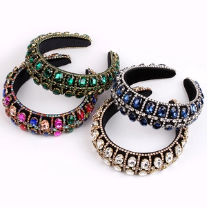 Baroque padded sponge headbands with colorful crystals and rhinestones for women
