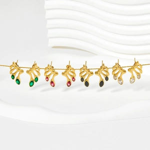 Vintage geometric musical note steel earrings with colorful zircons in coral shape