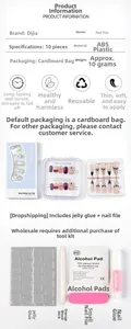 Detailed set of short cat eye press-on nails including adhesive glue and tools