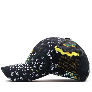 Floral print baseball cap for outdoor sun protection with yellow and green abstract pattern
