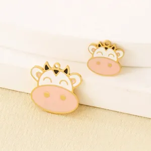 Cartoon Cow Head Pendants Stainless Steel Enamel Animal Charms For DIY Jewelry Making Necklaces Bracelets Accessories