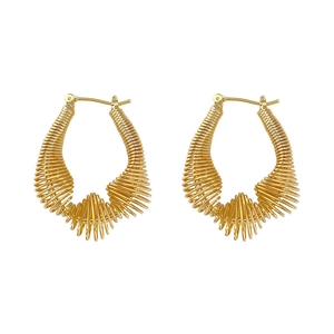 Modern s925 silver needle gold spiral hoop earrings with zircon accents on white background