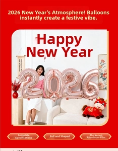 Rose gold 2026 foil balloons set for New Year party decoration in indoor setting