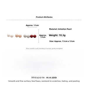 Detailed view of pearl stud earring set featuring silver pins and four color options