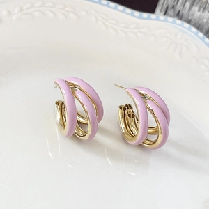 Boucles d'oreilles florales rose et or à plusieurs couches avec zircon pour style doux
