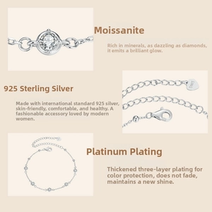 Detailed view of S925 sterling silver moissanite bracelet with platinum plating