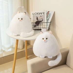 Plush white Persian cat stuffed animal doll with soft fur and yellow eyes home decor