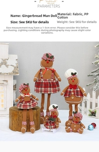 Detail showing five different gingerbread man dolls in festive knit fabric and patterns
