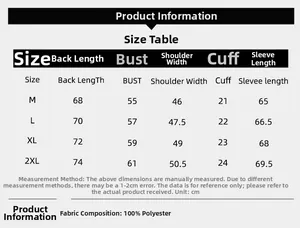 Detailed size chart for men's faux suede jacket with measurements in CM for M to 2XL