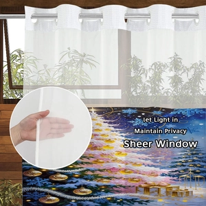 Christmas shower curtain with sheer window and holiday tree patterns for bathroom privacy