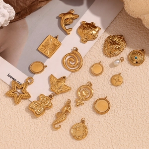 Golden 18K gold plated stainless steel charms including starfish and animal pendants
