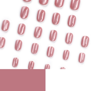 Pink cat eye press on nails in short round shape with elegant glossy magnetic finish