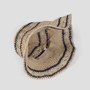 Detailansicht faltbarer Strohhut mit Schweißband innen und Stricktextur-Details