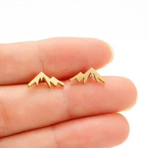 Minimalist Stainless Steel Mountain Peak Stud Earrings For Women Tiny Nature Inspired Geometric Hill Ear Jewelry Gift