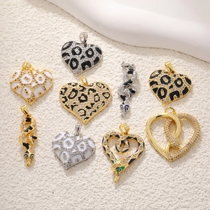 18K gold plated heart and snake pendants with leopard print and sparkling crystals