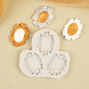 Vintage oval relief frame silicone mold for fondant and resin with detailed Baroque designs